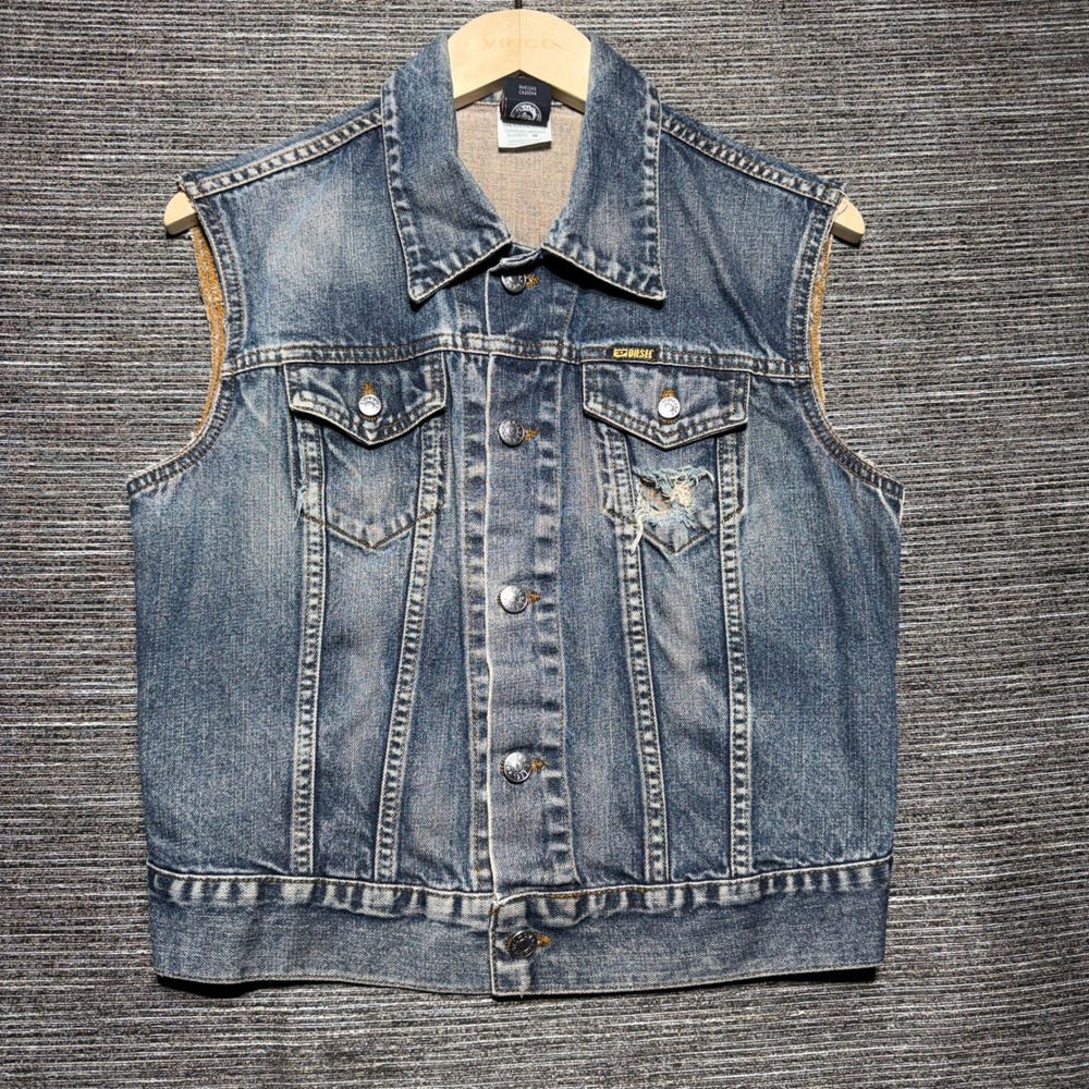 Diesel Vest Womens M Blue Kim Bis Distressed Denim Button Up Made in Italy